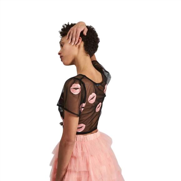 NEW BATSHEVA shirt sleeve dirndl top in tulle black - Picture 3 of 5